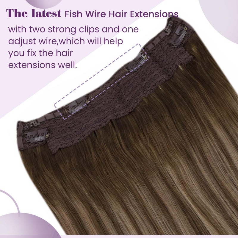 LaaVoo Wire Hair Extensions Human Hair Wire Human Hair Extensions Balayage Brown mix Blonde Human Hair Wire Extensions Soft 16 Inch 90g - Image 3